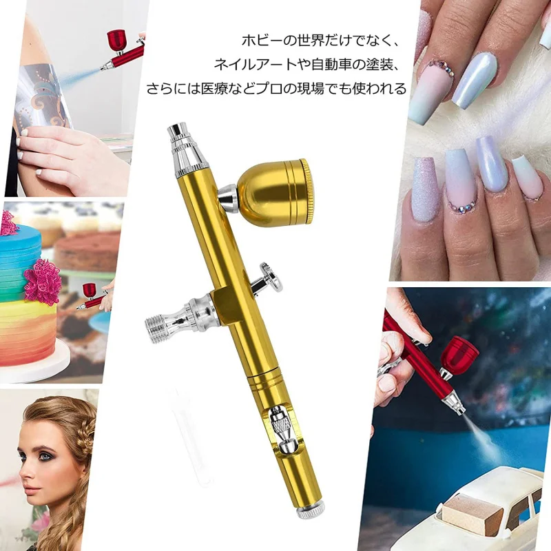 0.3mm 노즐 조절 가능한 듀얼 액션 중력 공급 에어브러시 네일 매니큐어용 케이크 장식 브러시 렌치와 빨대 포함