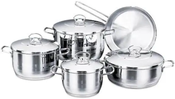 

Набор посуды из 9 предметов из нержавеющей стали, набор кастрюль и сковородок с алюминиевой нижней основой капсулы обеспечивает быстрое и равно распределение тепла
