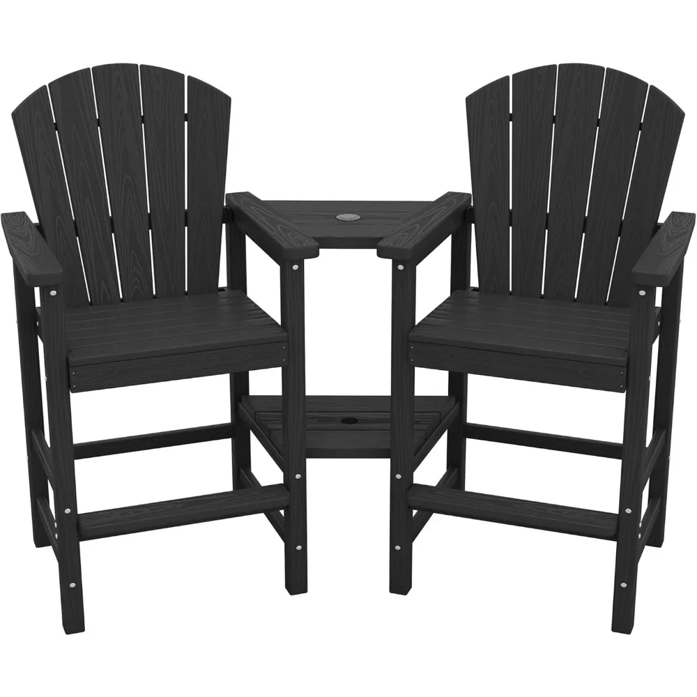 

Tall Adirondack Chairs Set of 2 with Double Layer Connecting Tray, HDPE Bar Height Outdoor Chairs, Wood-Like Adirondack Bar Sto