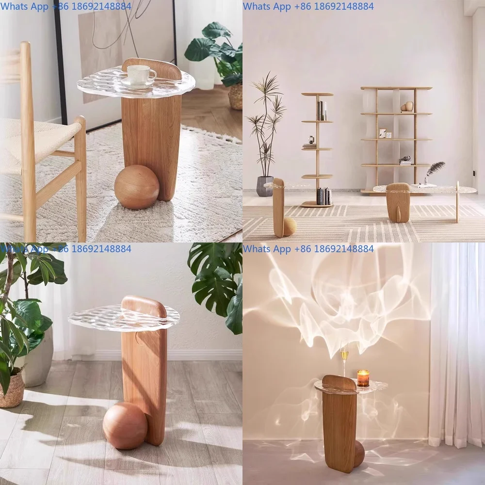 

Living Room Side Table Modern Simple Sofa End Table Solid Wood Corner Table High End Vintage Wavy Glass