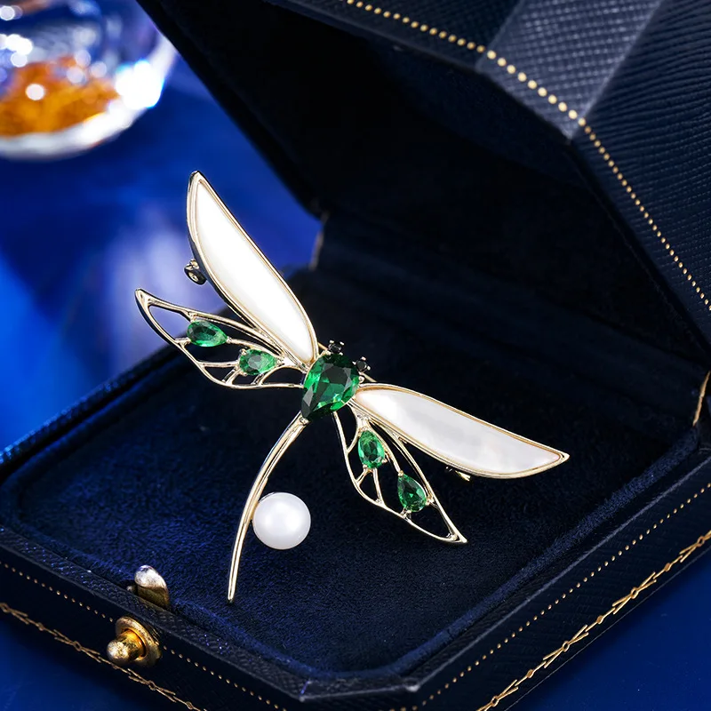 Брошь с рябчиком в виде стрекозы, натуральный пресноводный жемчуг, высококачественный костюм, пальто, универсальные аксессуары для корсажа