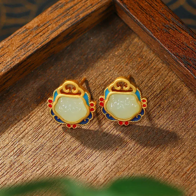 

Niche Design Ancient Gold Plated Auspicious Cloud Ruyi Earrings