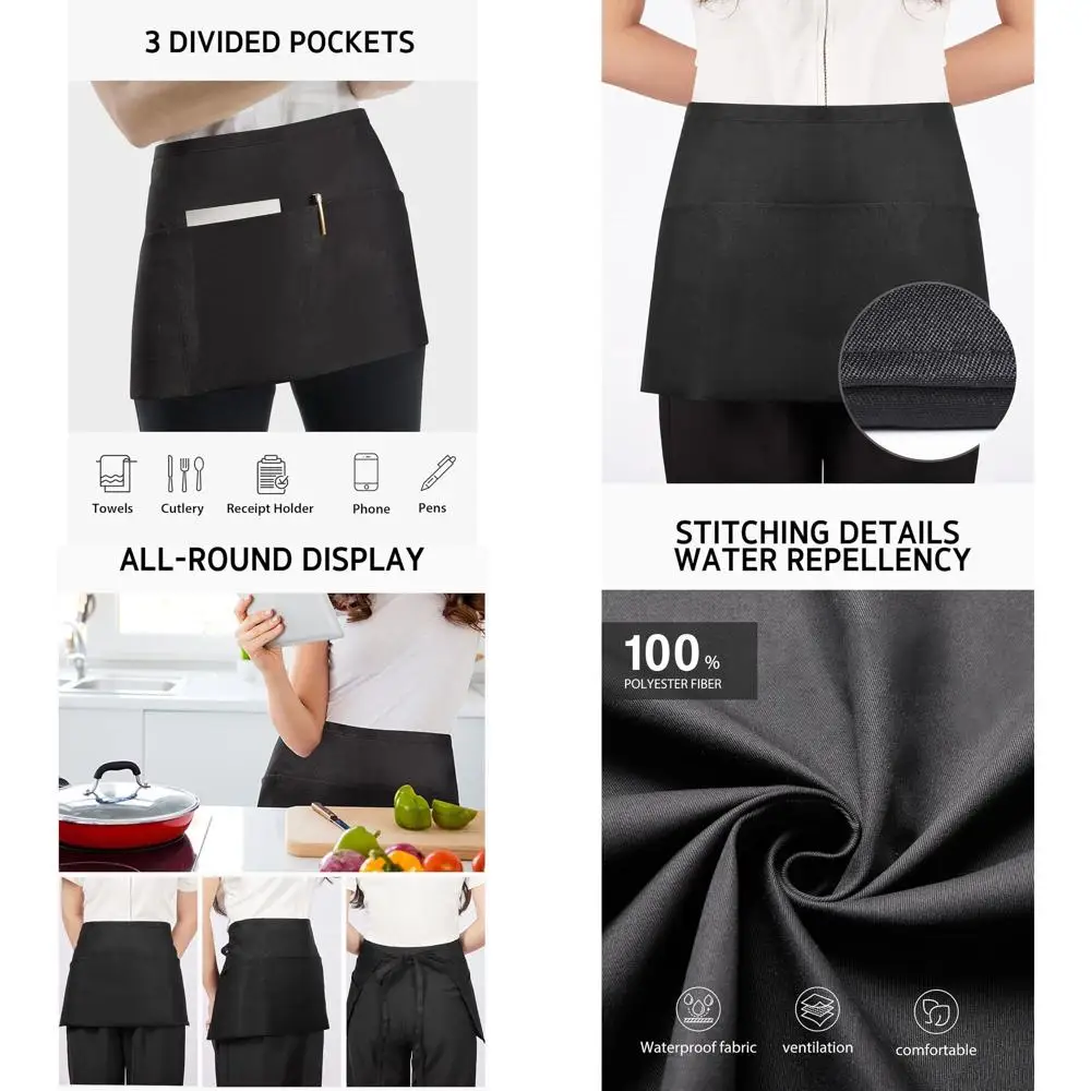 

Black 11.5 Water-Resistant 12-Pocket Server Apron for Waitstaff