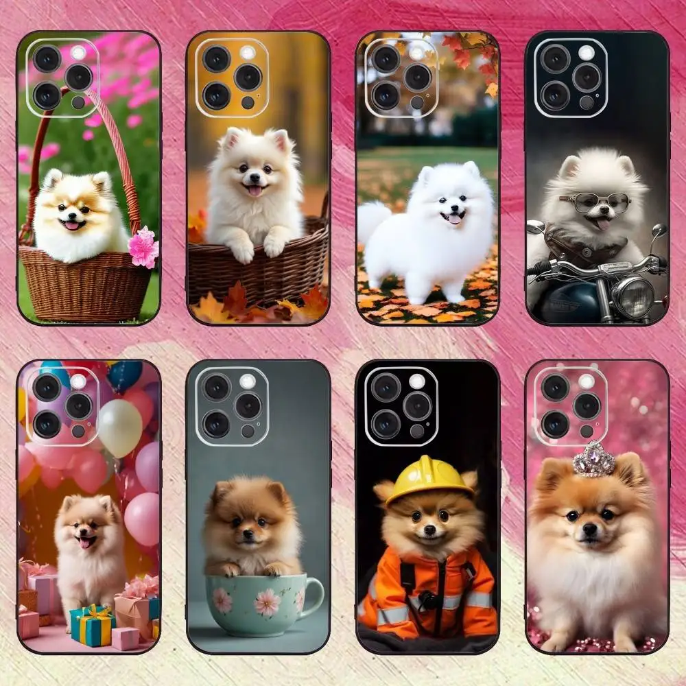 

Cute Pomeranian Dogs Phone Case For iPhone17,16,15,14,13,12,11 Plus,Pro Max Soft Black Cover