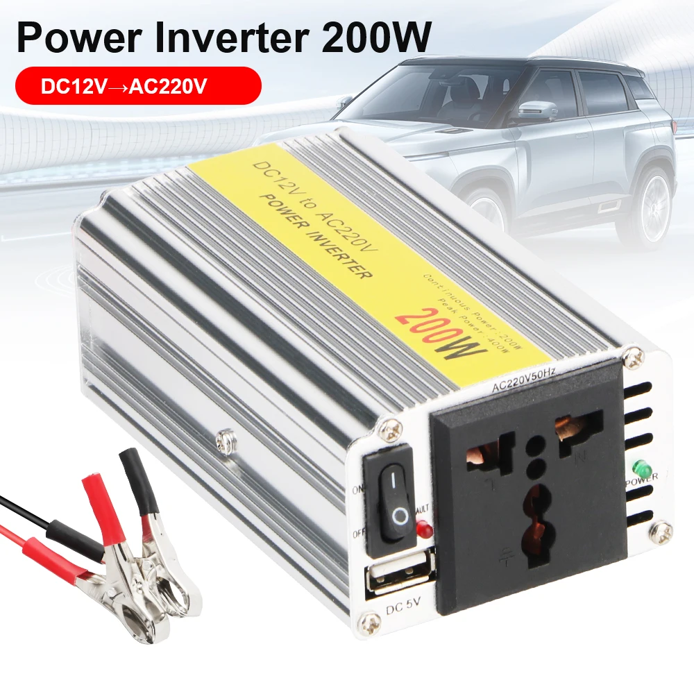 Universal 12v 220v Spannung Konverter Auto Ladegerät Power Adapter Mit Batterie Clip Buchse Mit 5,5 A USB auto Inverter 200W
