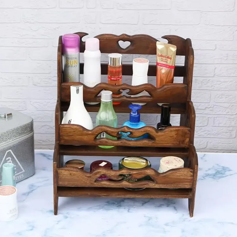 

Thai Solid Wood Storage Rack Ancient Design Living Room Desktop Organizer Kitchen Bathroom Cosmetic Shelf