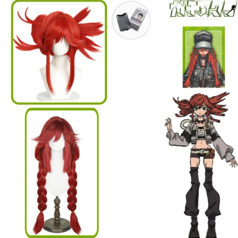 

Gachiakuta Riyo Reaper Cosplay Dual Style Red Wig Double Ponytail Bun Hairstyle High Temperature Fiber Wig Hair Accessories