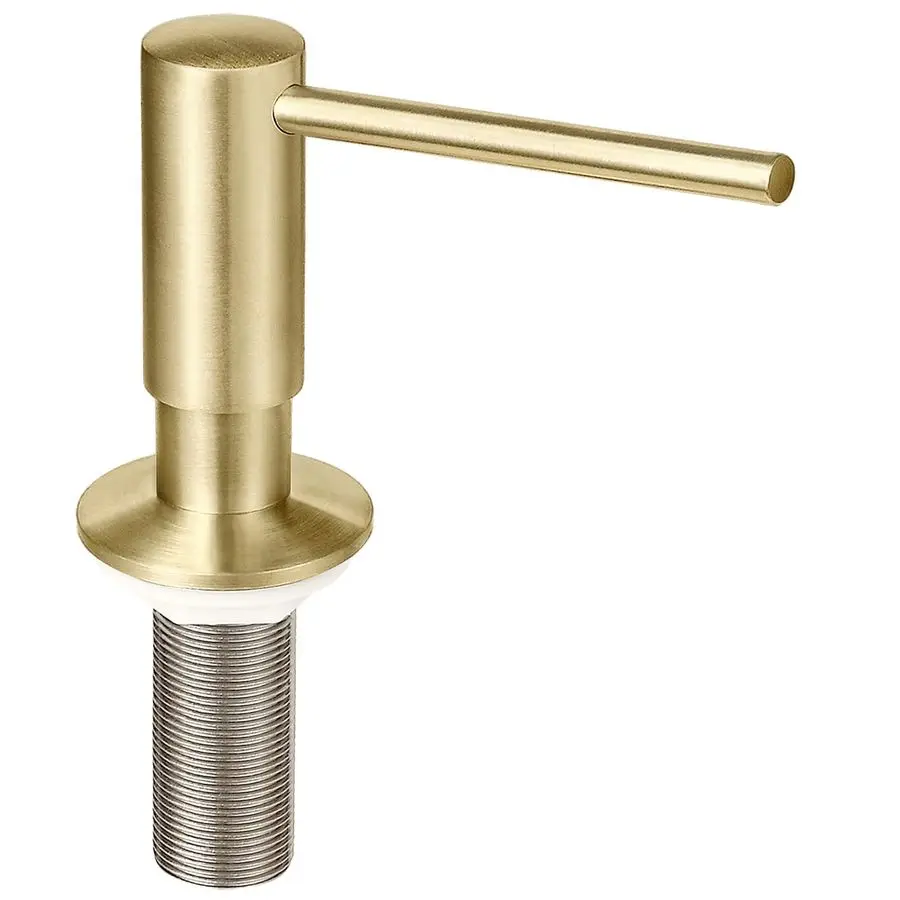 

Золотой встроенный дозатор для моющего средства для кухонной раковины с бутылкой для моющего средства объемом 17 унций (ПЭТ), заправка с верха, латунная помпа под столешницу