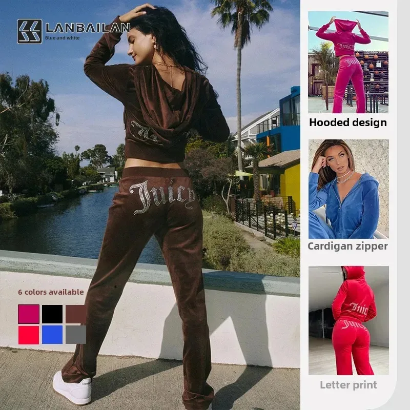 2025 New  Women's Casual Sports Suit Solid Color Letter Embroidery Long Sleeve Hooded Sweatshirt Loose-Fit Trousers ★ ★ ★