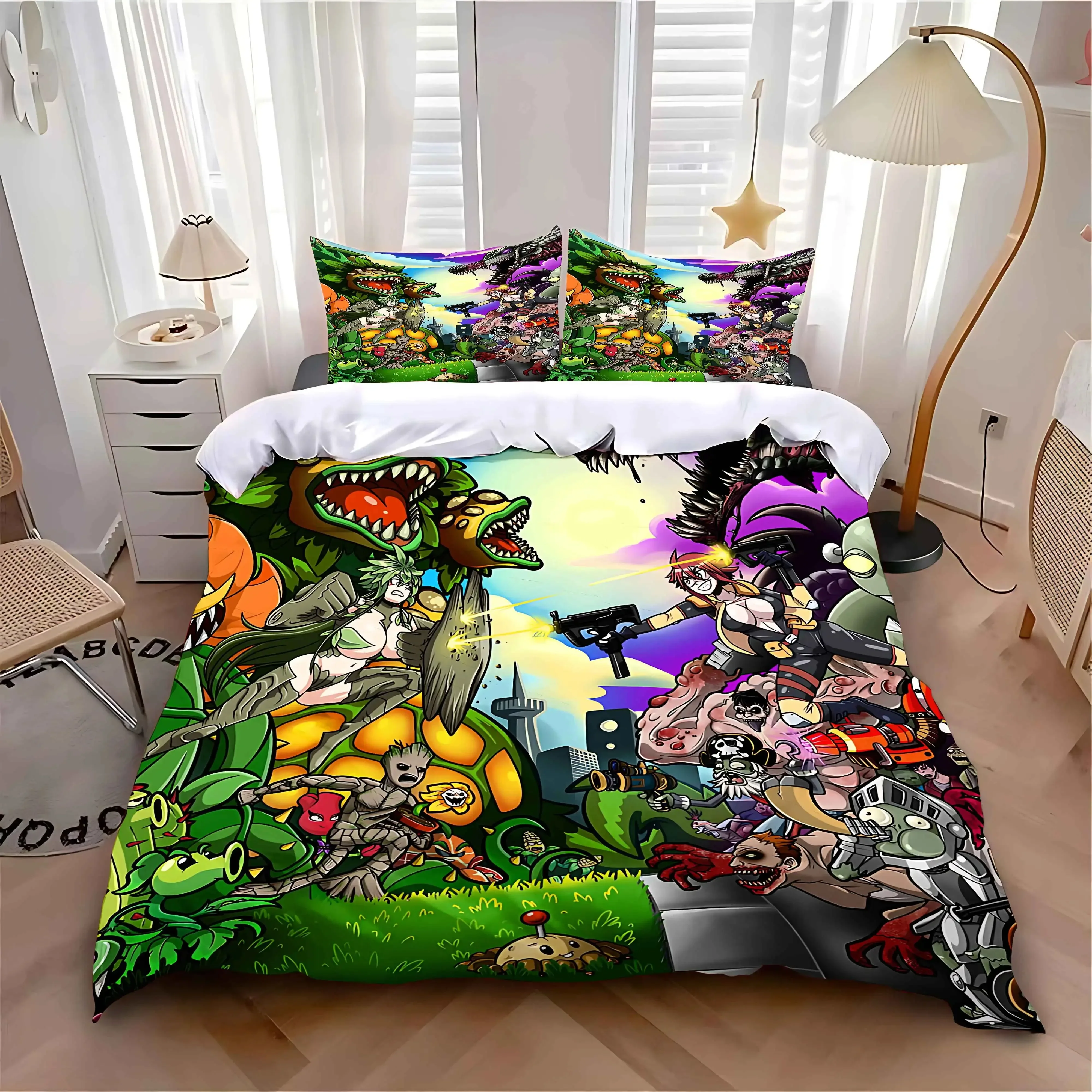 Duvet Cover Pillowcase Bedding Set Adult Boy Girl Bedroom Decoration Children Gift Single Double Large Size P-Plants-vs-Zombie