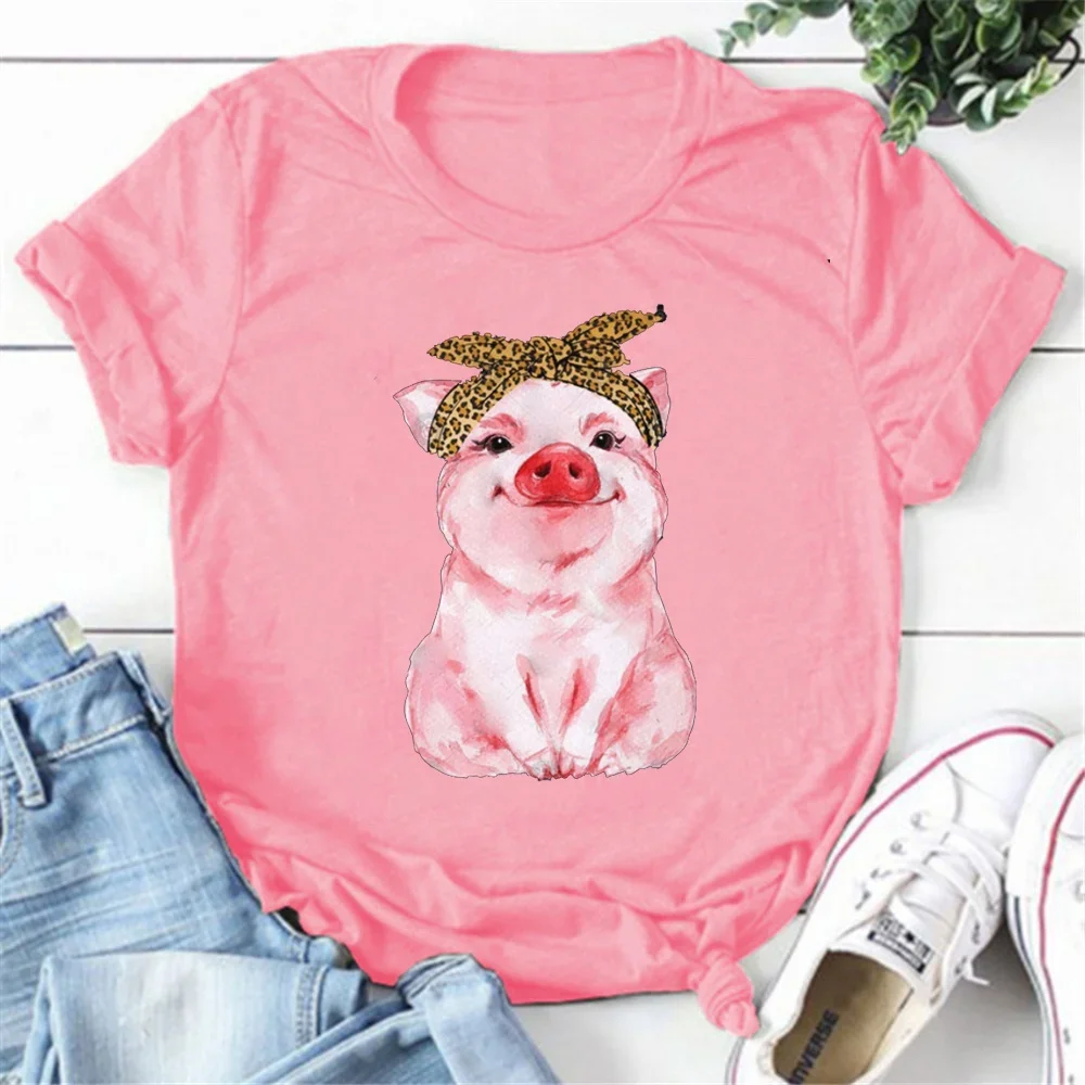 

Cute Pig Print T-shirts For Women Summer Lovely Short Sleeve Casual Round Neck T-shirts Ladies Creative Personalized Tops