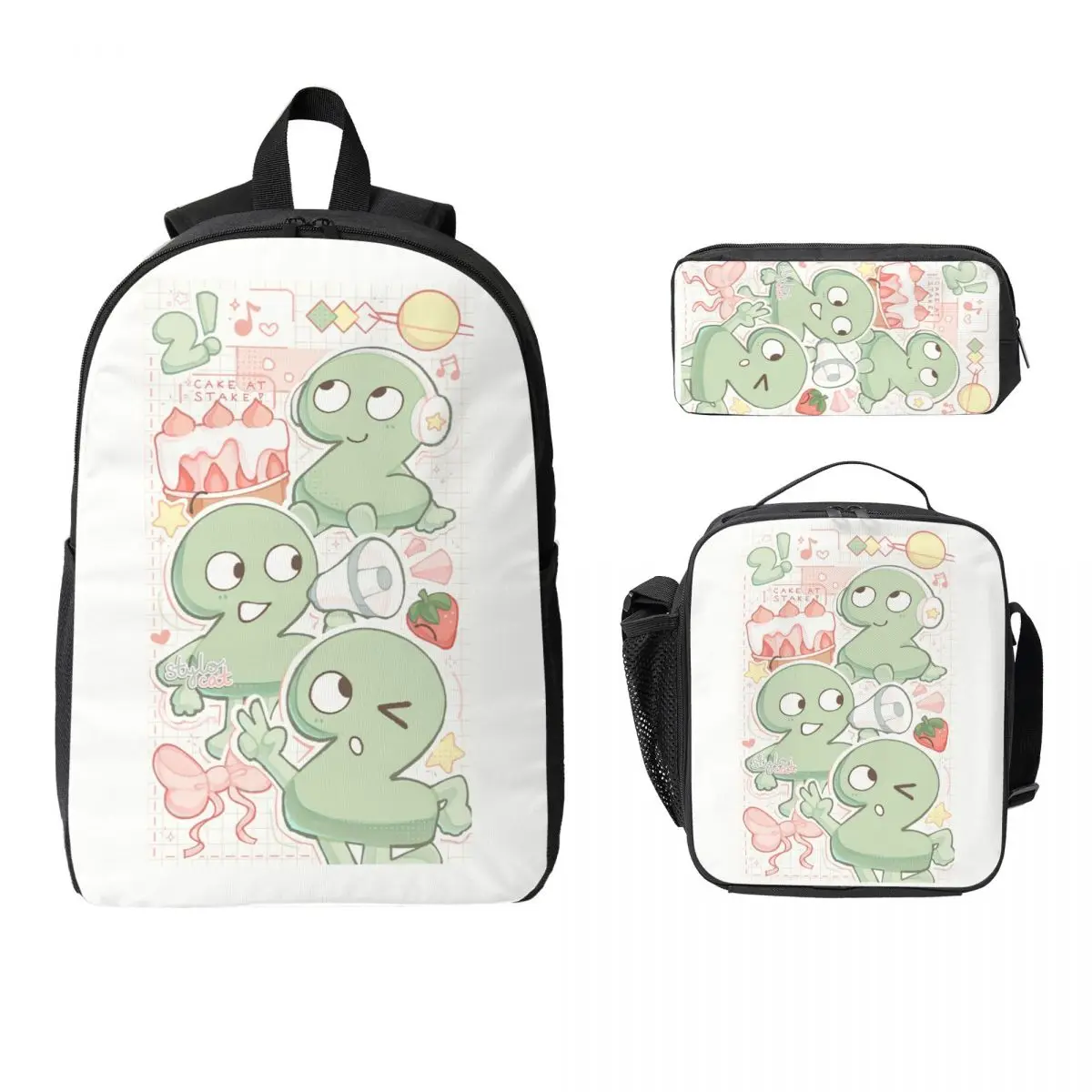 

Two Tpot BFDI Backpack Student Boys Girls BookBag School Bag Laptop Shoulder Bags 3ps Insulated Lunch Bag Pencil Case