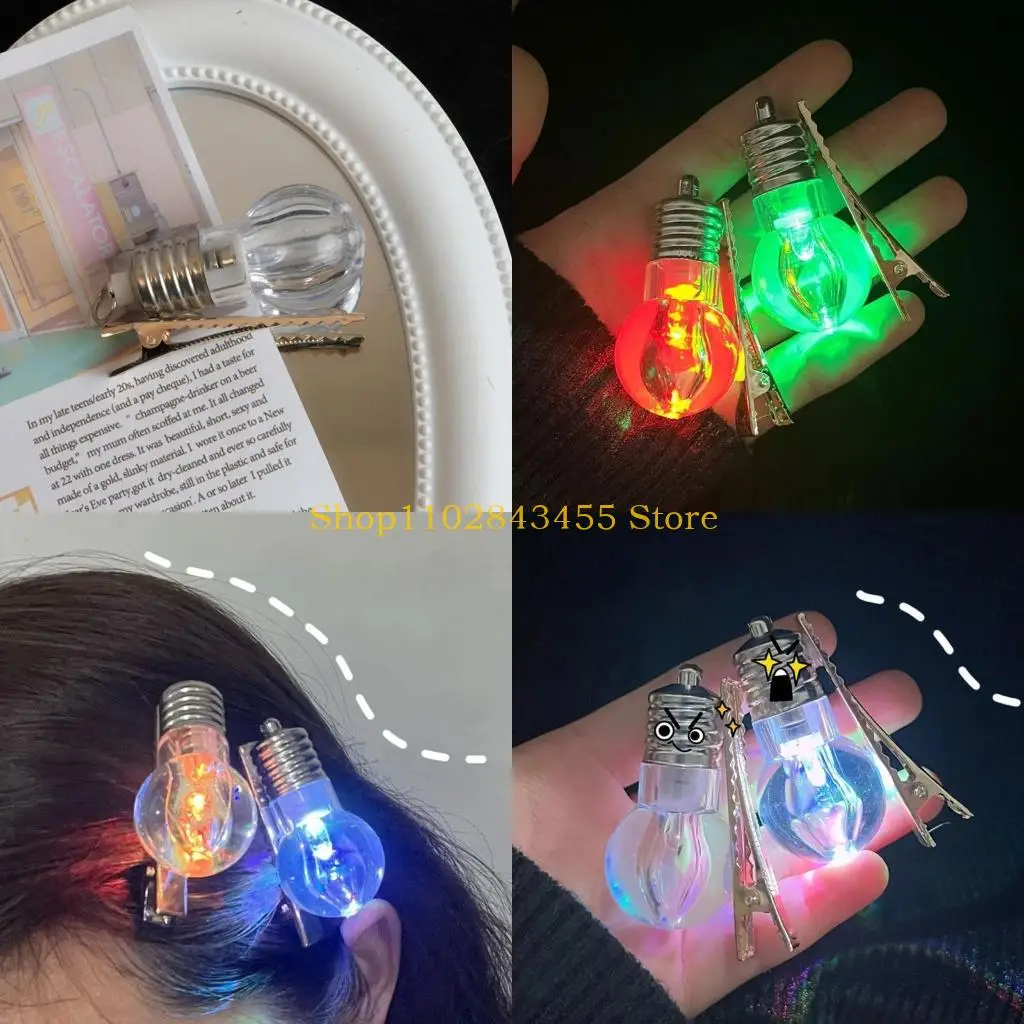 

49MC Light Bulb Hair Clip Glowing Hair Clip Led Hair Barrettes Hair Bangs Clip Bangs Pin Y2KHair Accessories Bulb Hairpins