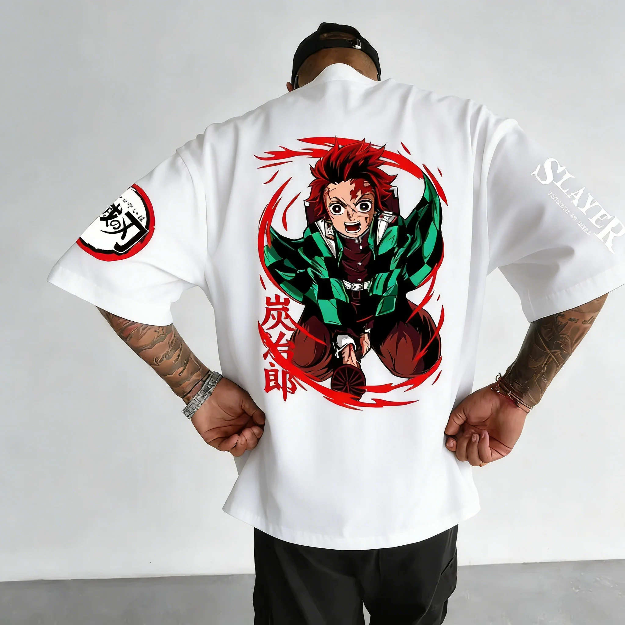 

Summer Demon Slayer Tanjiro Anime Printed Men's and Women's T-shirt Harajuku Style Large Loose Parent Child Top Y2K Fan Gift