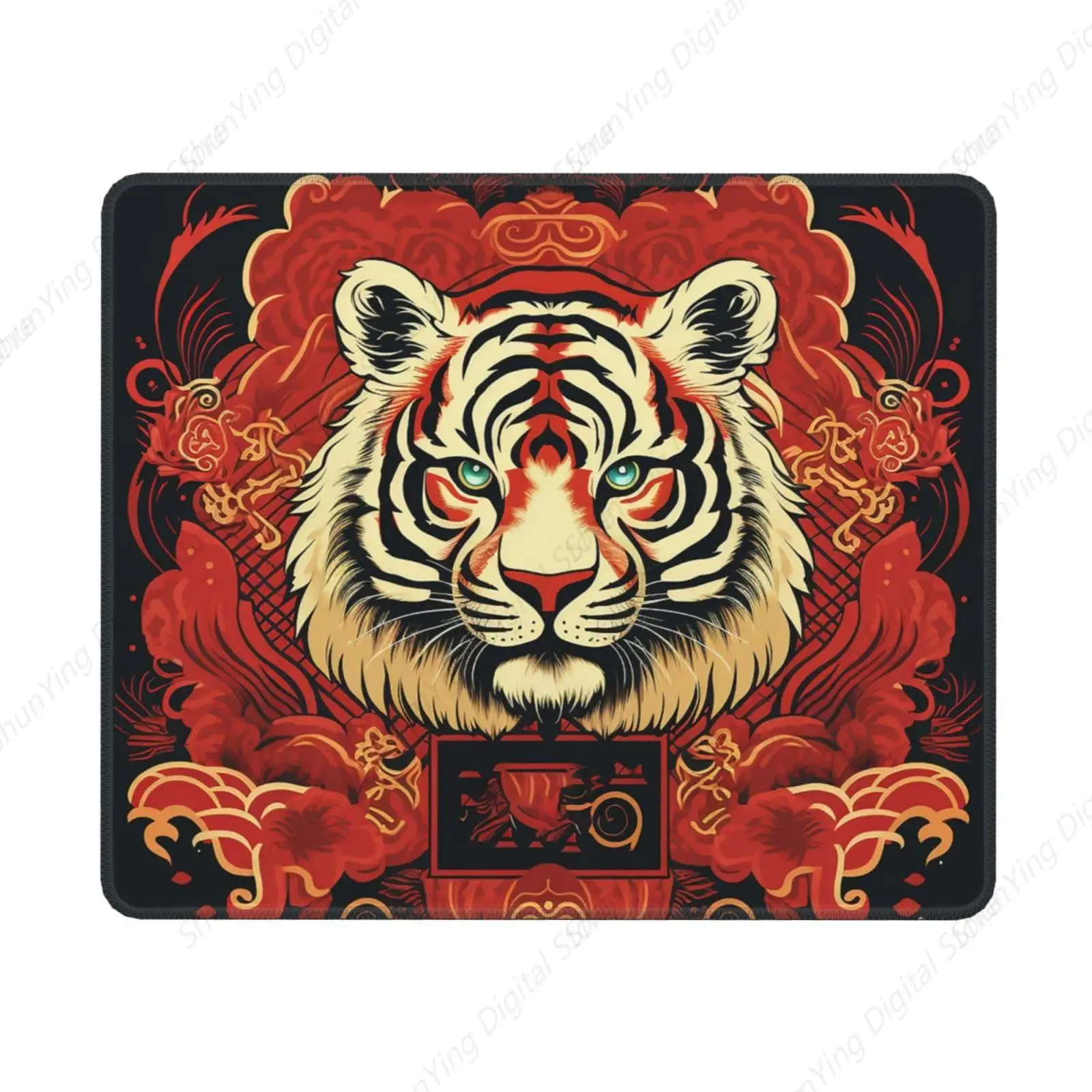 Rat Mat Tiger Year Red Background Printed Men's and Women's Washable Non slip Rat Mat Laptop Gaming Table Mat 8.6 X 7 Inch