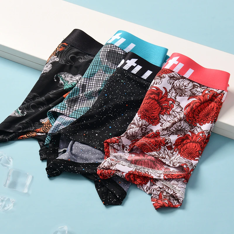 4pcs Xiaomi Ice Silk Men's Underwear Boxer Briefs Comfortable Breathable Quick-Drying Panties Trendy thin printed boxer shorts