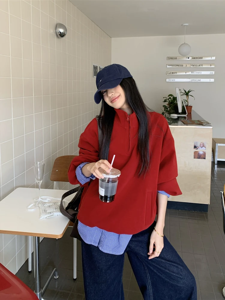 

Женская толстовка свободного кроя с капюшоном, весна 2026, новая винтажная модель на молнии, с длинными рукавами, удобная повседневная уличная одежда