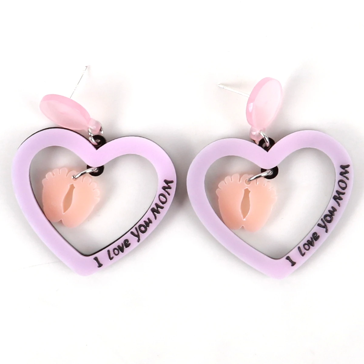 2025 I Love You Mom Heart Acrylic Drop Earrings for Women Cute Feet Hollow Statement Earring Mother's Day Jewelry Gifts