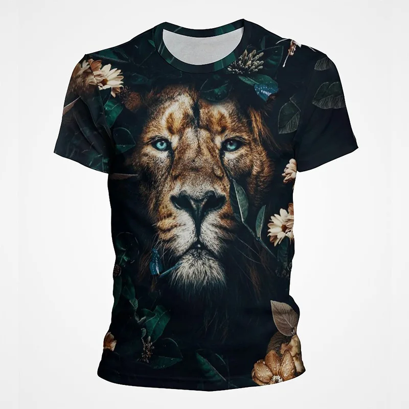 

Flower Animal Tiger Lion Creative 3D Print T-shirts Cool Men Streetwear Tees Vintage Casual Women Oversize Short Sleeve Tops Tee