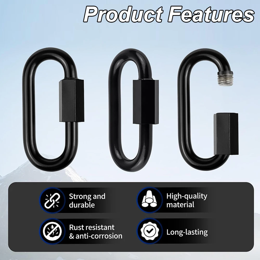 4PCS Black Stainless Steel Quick Links Carabiner Locking Quick Chain Repair Links Safety Snap Hook Chain Key Ring Connector