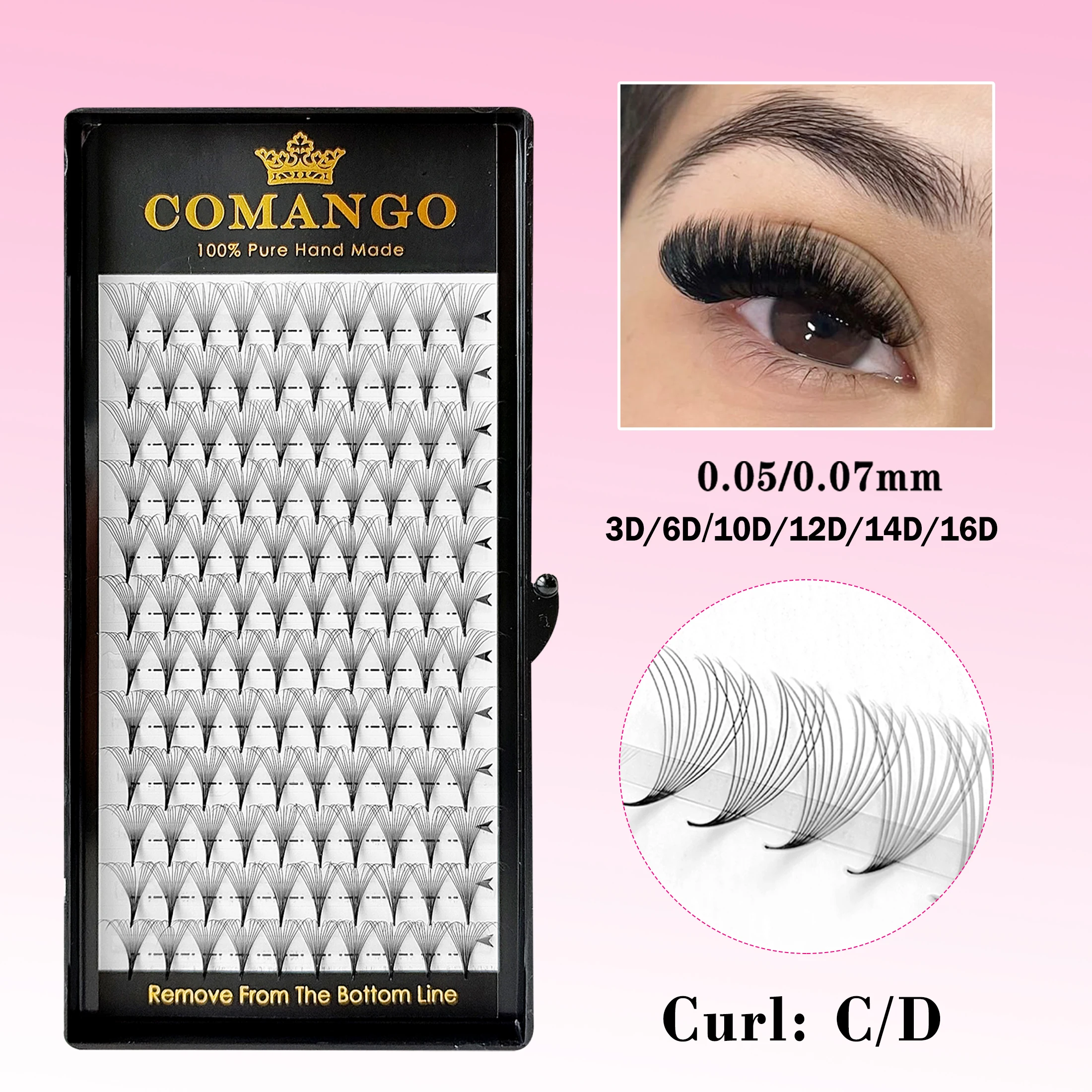 CoMango Hot sale Premade Fans Lashes 3D-16D Pointy Base Lash Extension Mega Volume Fans False Mink Fluffy Cat Eye Wispy