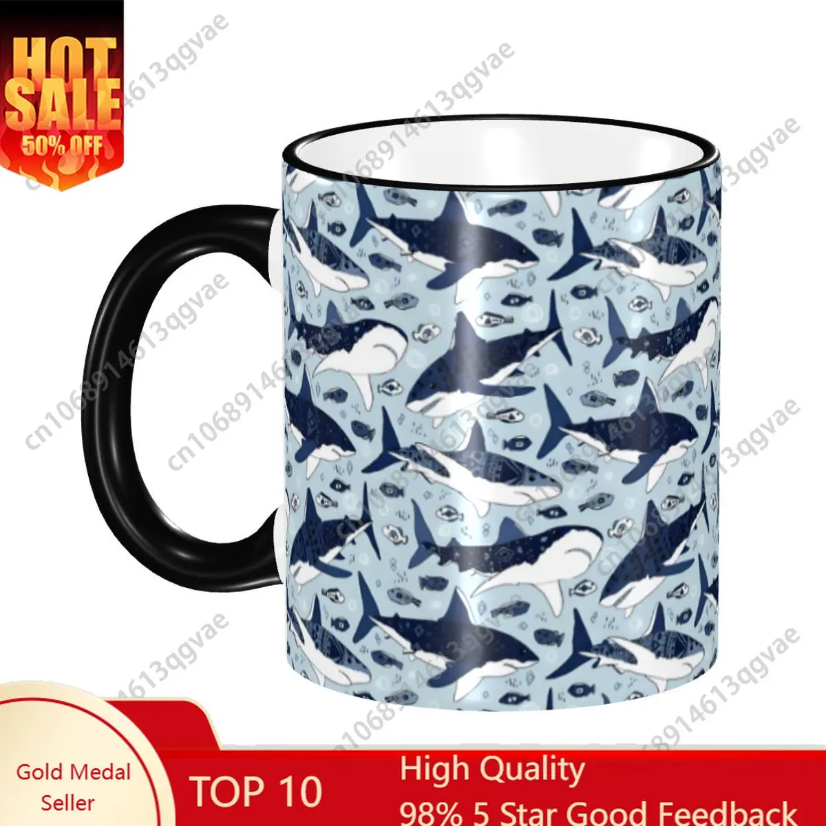 

Custom Blue Watercolour Shark Coffee Mug DIY Cartoon Fierce Fish Ceramic Tea Milk Cup