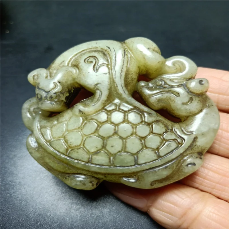 Antique Crafts Xiuyu Hollow Dragon Turtle Brand Double-Sided Carving Xuanwu Ancient Style Hanfu Waist Pendant Pendant