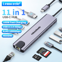 Lemorele 11 in 1 USB C HUB 4K HDMI Type C USB Adapter Port 100W PD RJ45 480mpbs SD/TF Slot Fast Data transfer for Mac Windows