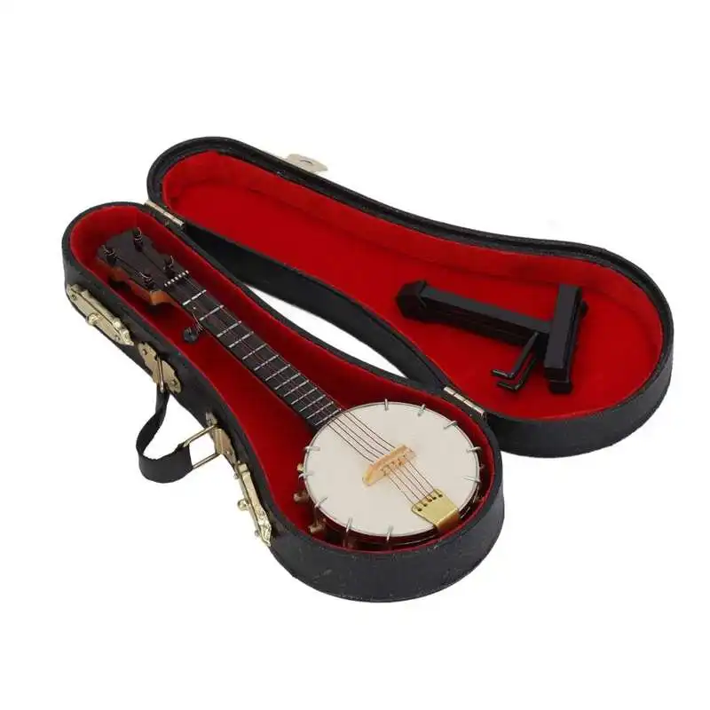 Mini Banjo Toys Miniature Banjo Model Multipurpose with Bracket Box for Gifts