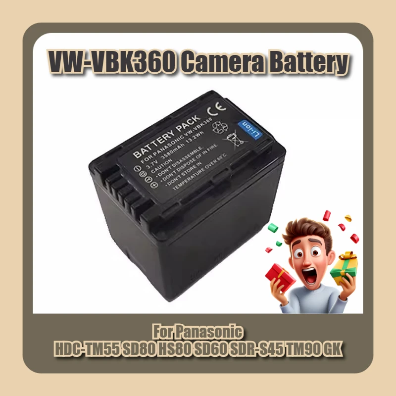 

3.7V 3580mAh VW-VBK360 Camera Battery,for Panasonic HDC-TM55 SD80 HS80 SD60 SDR-S45 TM90 GK