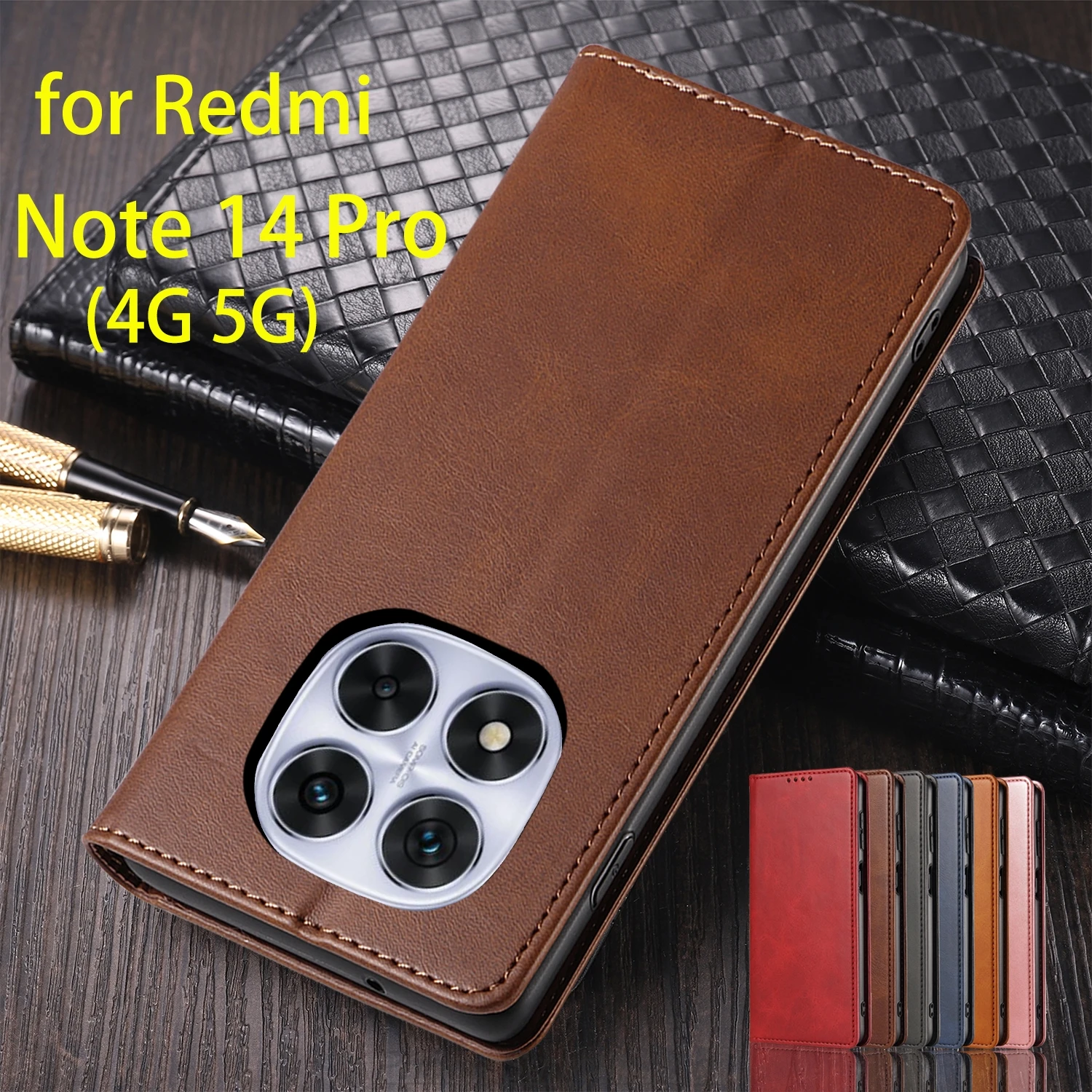 

Кожаный чехол для Xiaomi Redmi Note 14 Pro 5G 4G Global Version с магнитным притяжением, чехол-бумажник, флип-чехол Capa Fundas Coque