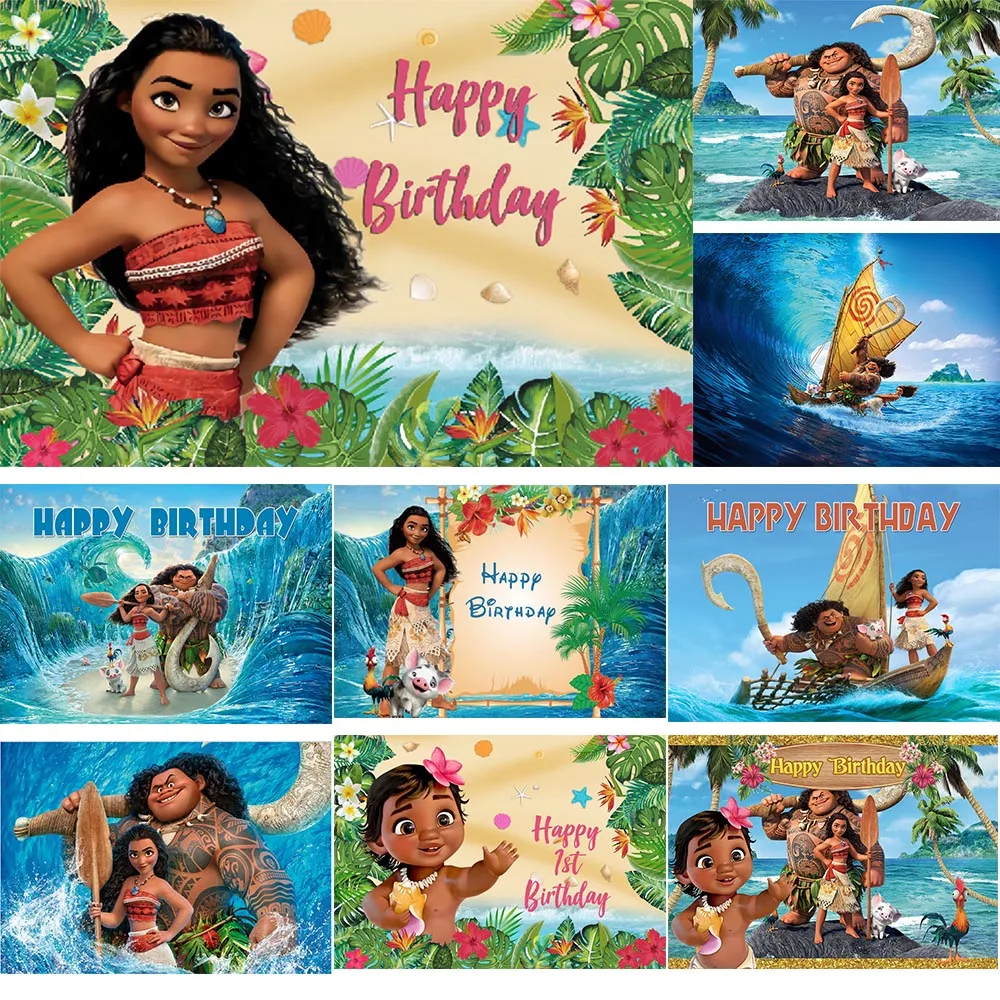 Disney Moana Background Cloth Baby Shower Boys and Girls Birthday Party Decoration Cartoon Vaiana Photography Backgrounds