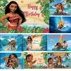 Fondo de tela de Moana de Disney, decoración de fiesta de cumpleaños de niños y niñas, dibujos animados Vaiana, fondos de fotografía