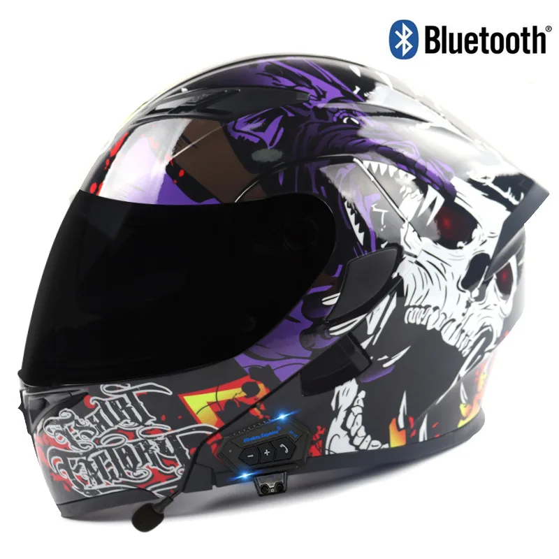 Men Women Bluetooth Motorcycle Helmet DOT Approved Waterproof Longer Endurance Double Lens Motorcycle Riding Helmet Four Seasons