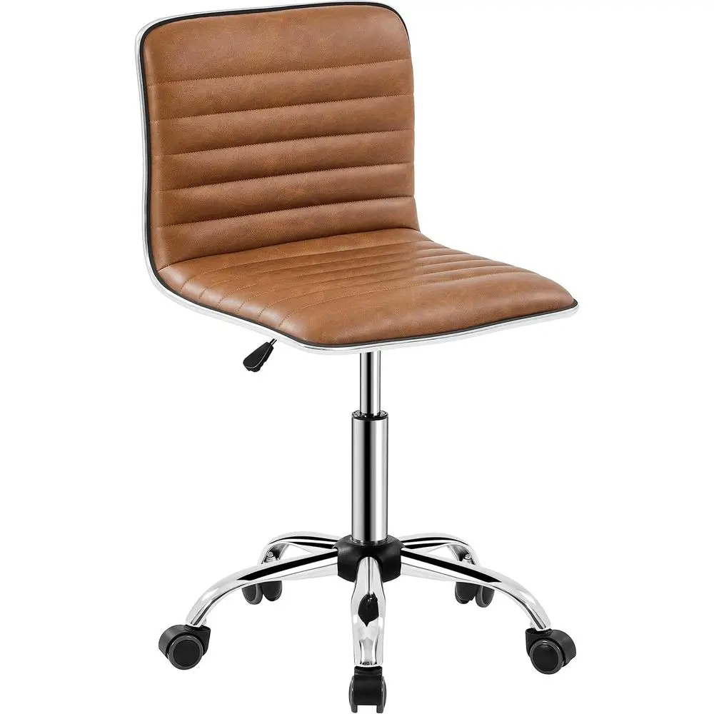 

Low Back PU Leather Ribbed ArmlOice Chair, Ergonomic Swivel Computer Task Chair with Wheels or Oice, Home