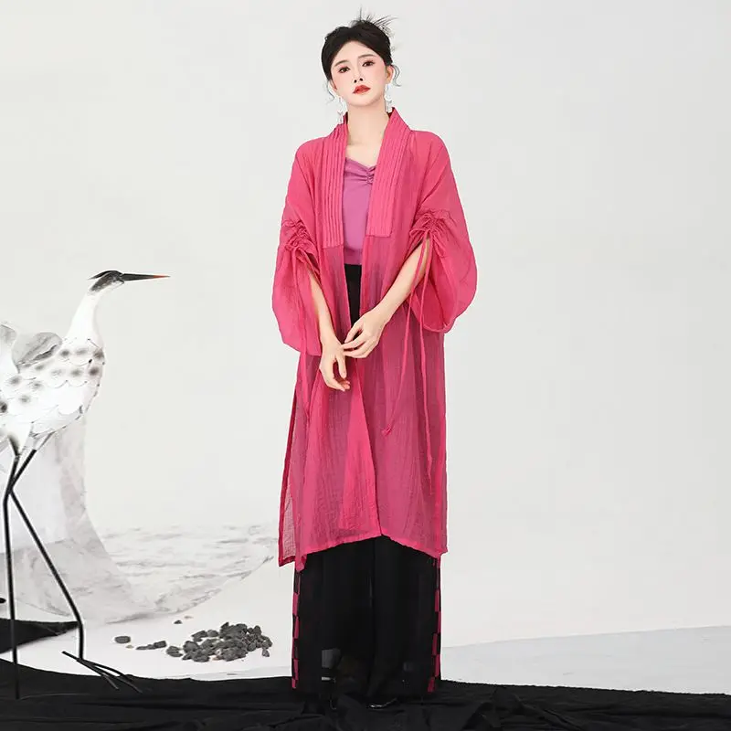 Traditional Chinese Women Clothing Pink Coat Purple Camisole Black Pants Hanfu Party Festive Costumes Classical Dance Cloth