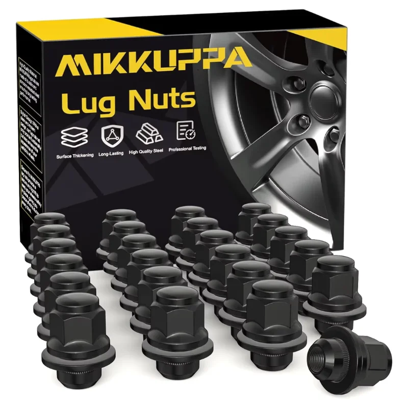 

MIKKUPPA 24pcs Wheel Lug Nuts M12x1.25 Black Mag Washer Style Hex Nuts Universal Fit for Car SUV Pickup Truck Wheels Strong Rust