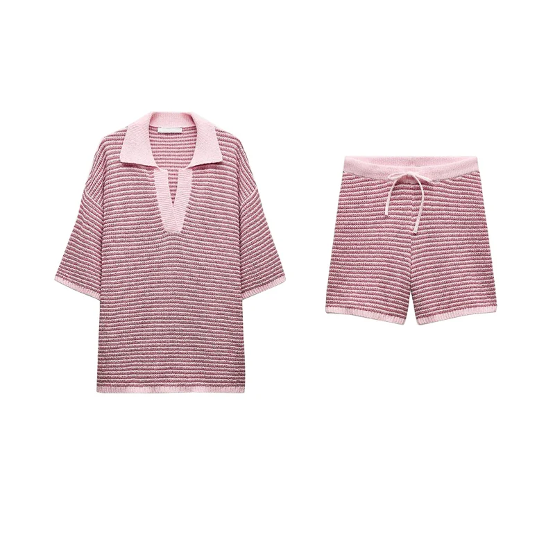 

Spring New Arrival Knitted Loose irt And High Waist orts Women's Faion Set Polyester Material ort Sve Ne