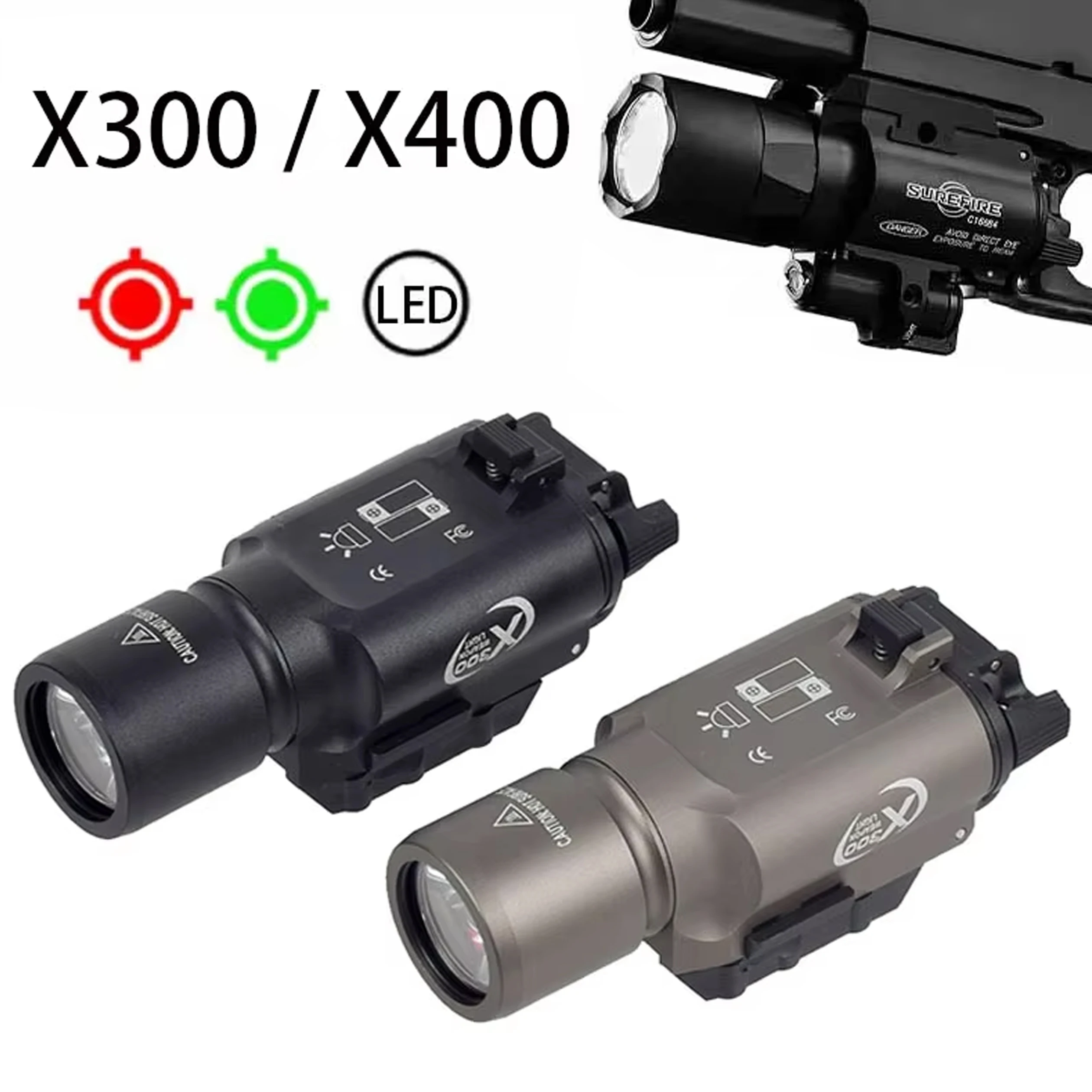 

Tactical X300 X400 X400U Ultra Red Green Laser Sight LED Flashlight Rifle Scout Light for Picatinny Rails Mount