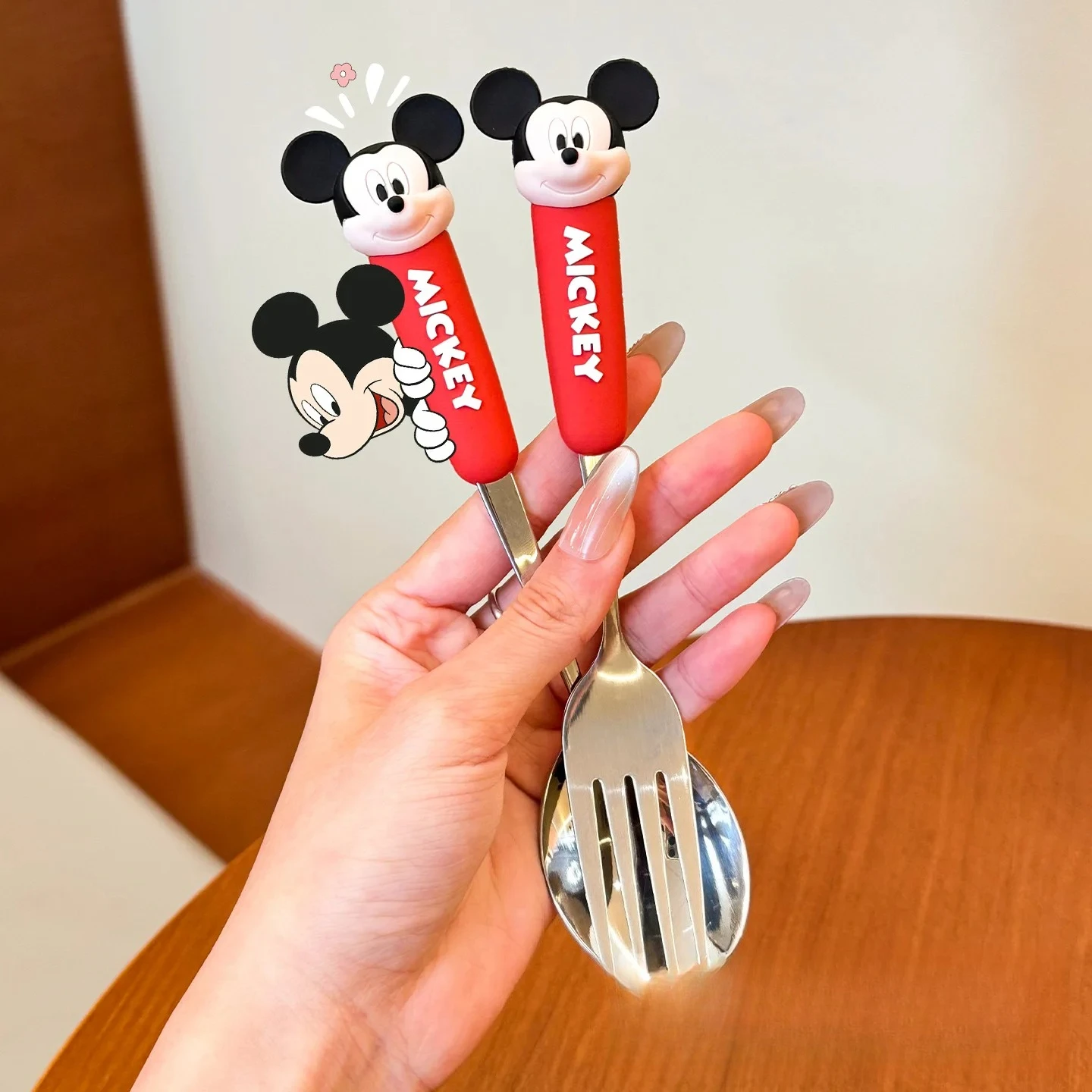 Stainless steel spoon and fork set; Cartoon cute rabbit anti-scald children's portable tableware set view 2