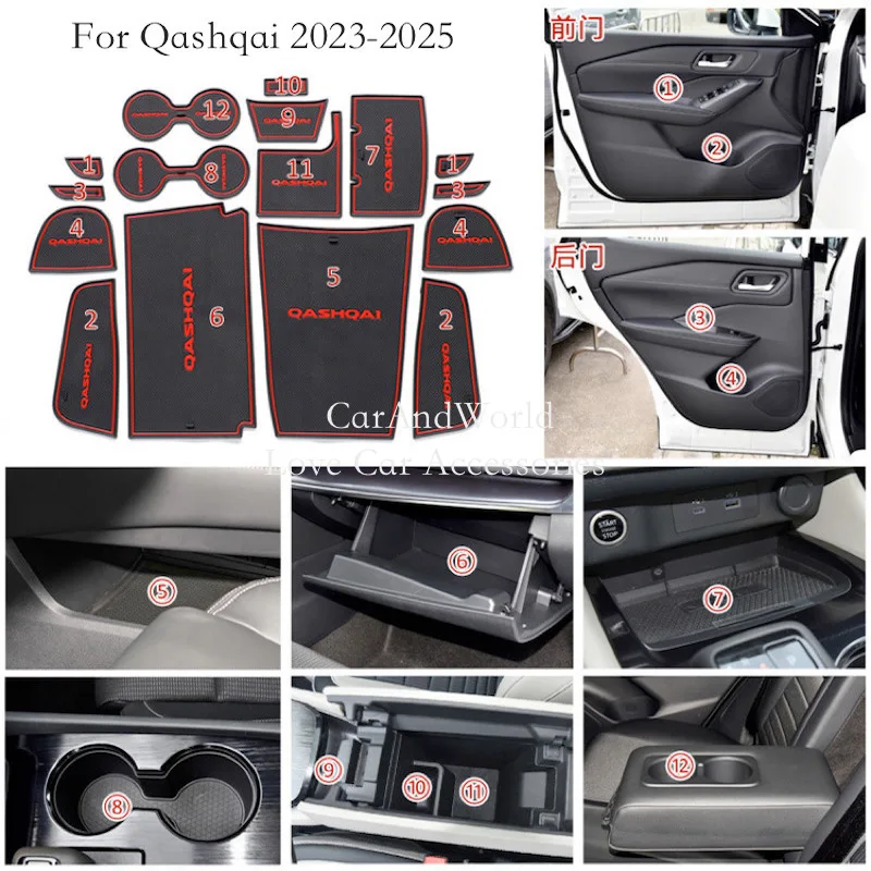 For 2016-2018 Nissan Qashqai J11 2019-2024 Non-slip Cup Mats Anti Slip Door Groove Gate Slot Pad Mat Stickers Car Accessories