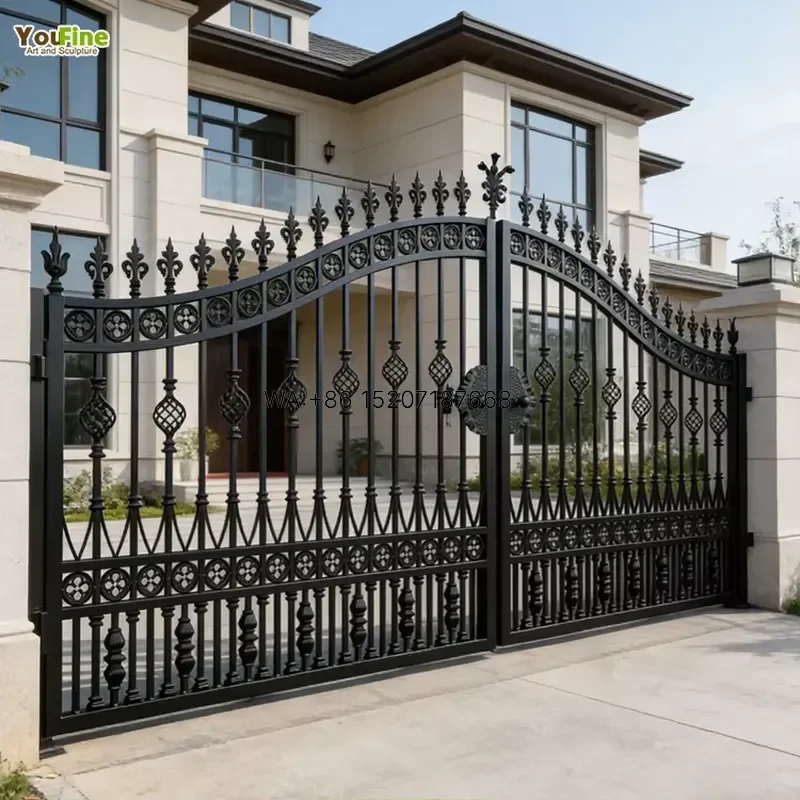 Wmwmnu New Design Black Luxury Simple Main Gate Wrought Iron Entrance for Outdoor Villa Garden Courtyard Driveway Metal Gate