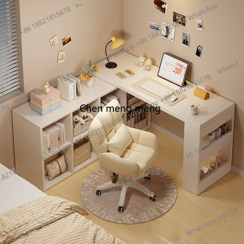 Computer Desk Corner Home Bookshelf Integrated Desk L-Shaped Study Office Desk Extendable