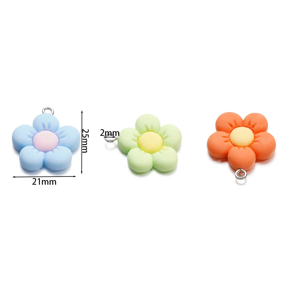 10Pcs/Lot 21*25mm Colorful Acrylic Cute Flower Shape Loose Charm Pendants for Necklace DIY Craft Jewelry Making Accessories