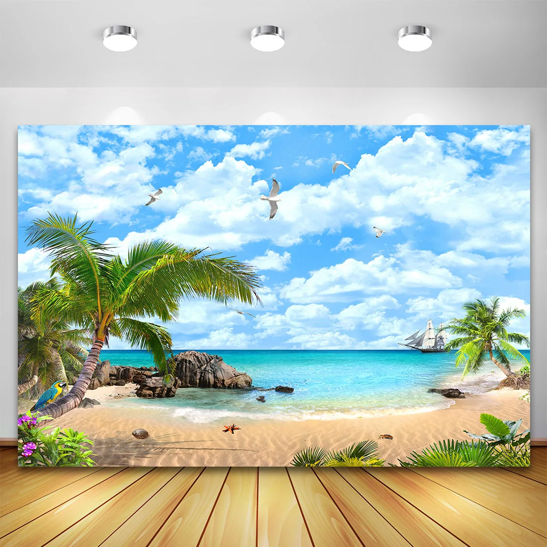 Summer Beach Tropical Coconut Tree Backdrop for Photography Blue Ocean Hawaii Photo Background Holiday Party Decor Photopone