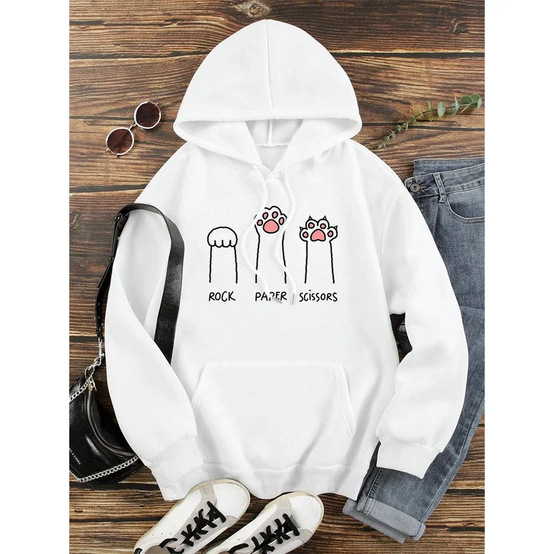 Rock Paper Scissors Funny Cat Hoodie Men Women Hip Hop Warm Sweatshirt Cute Fleece Hoodies Funny Autumn Warm Sportswear Couple