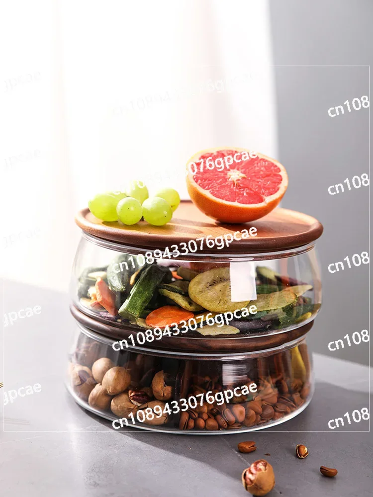 Plate Living Room Household Grid Sealed Dried Fruit Box Chinese Creative Large Capacity Black Walnut Solid Wood Fruit Plate