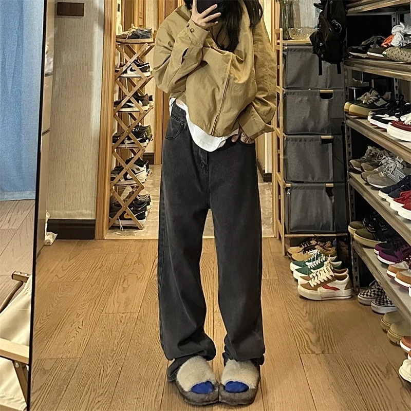 

American Retro Vibe Men's High Street Wide Leg Jeans Loose Straight Long Pants Youth Faion Spring Wear Durable Water Waed