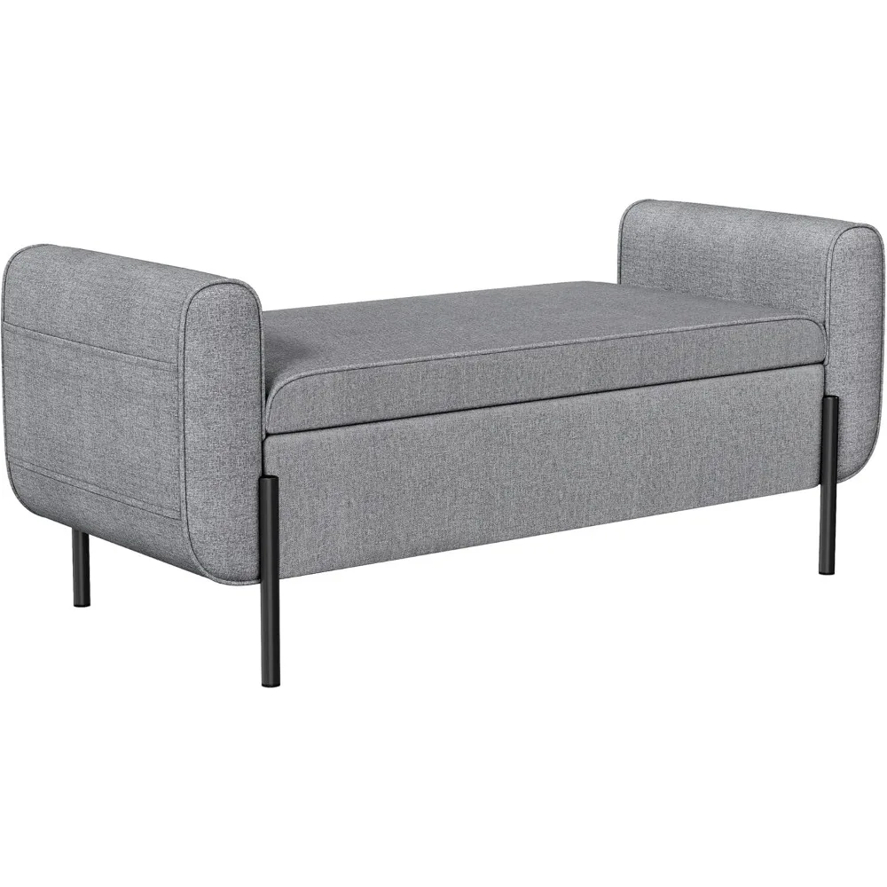 

Storage Bench with Armrests, Ottoman for Living Room, Bedroom, Entryway, Steel Legs, Light Gray ULOM072G02