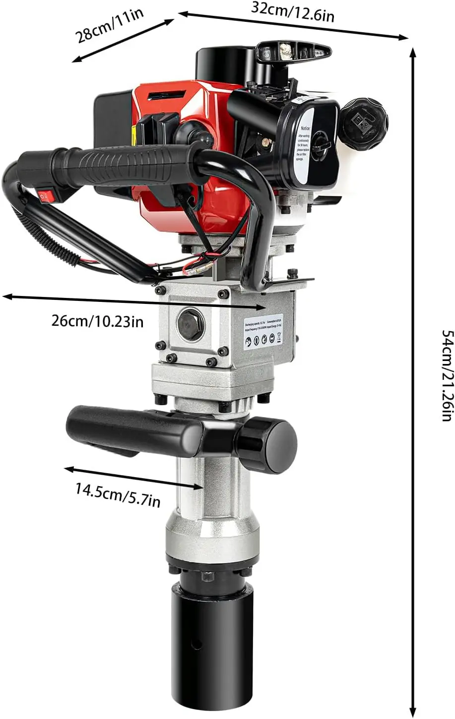 Gas Powered 2 Stroke T Post Driver Hammer Drills，32.7Cc Manual Portable Lightweight Gasoline Engine Pile Driver， Air Cooling